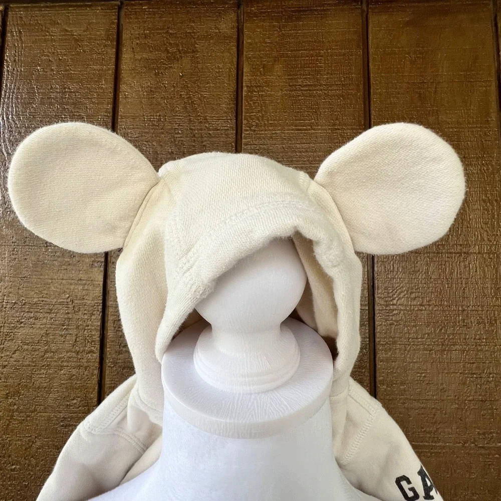 Baby Gap Disney Mickey Mouse Ears Hooded Romper Cream Fleece 0-3 Months